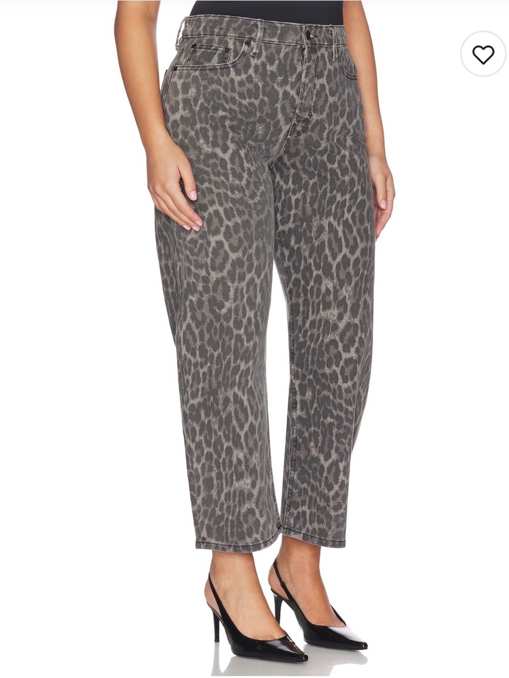 Good American Good Barrel Relaxed Grey Leopard Jeans - Picture 2 of 10